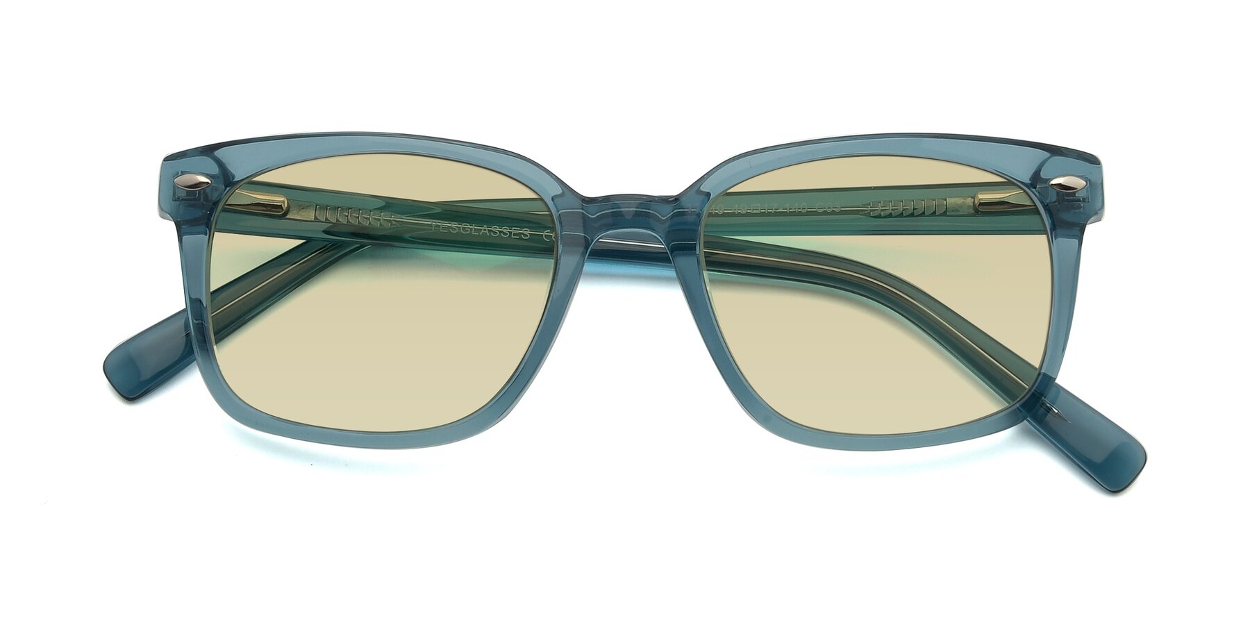 Folded Front of 17349 in Transparent Cyan with Light Champagne Tinted Lenses