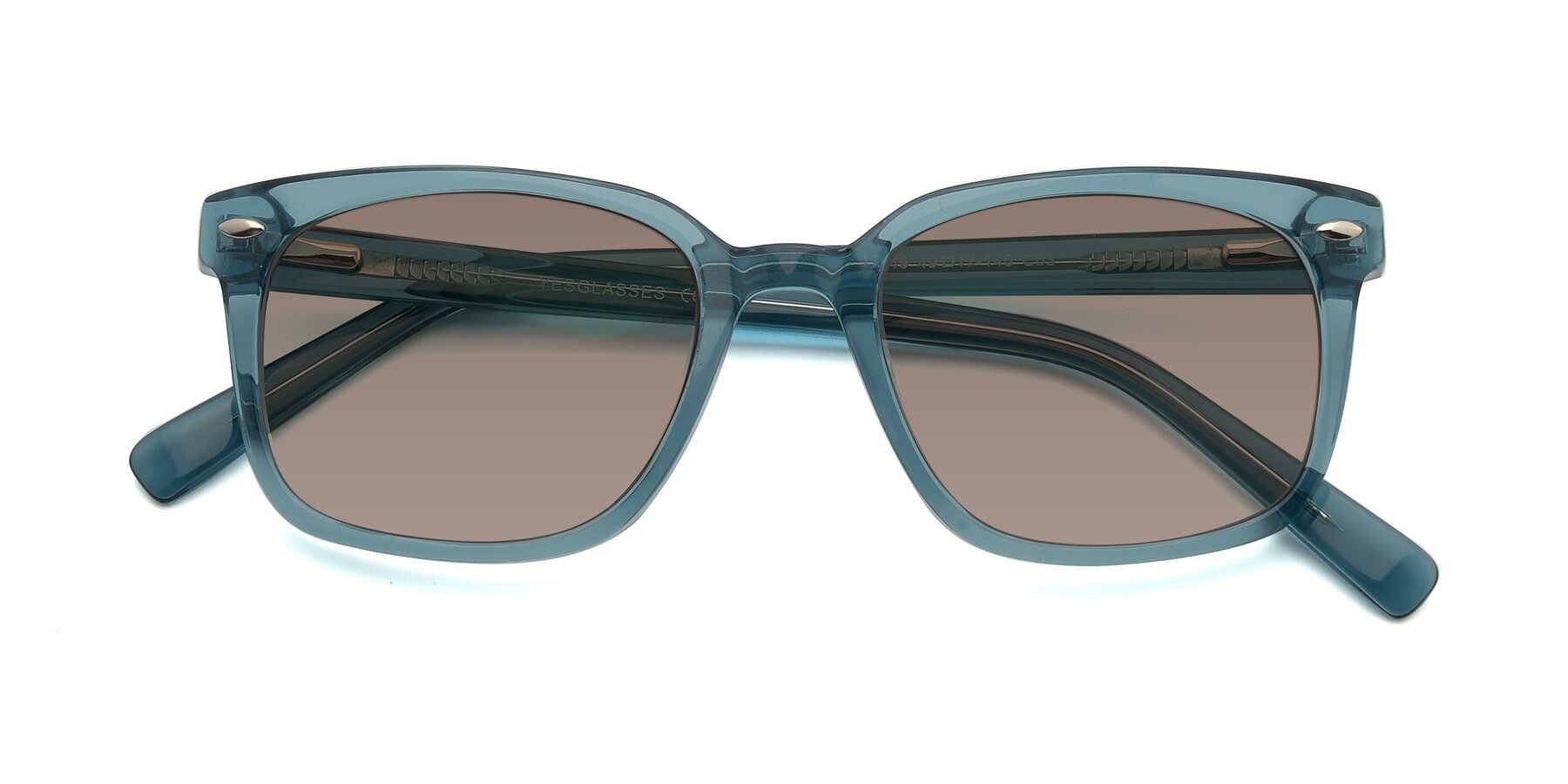 Folded Front of 17349 in Transparent Cyan with Medium Brown Tinted Lenses