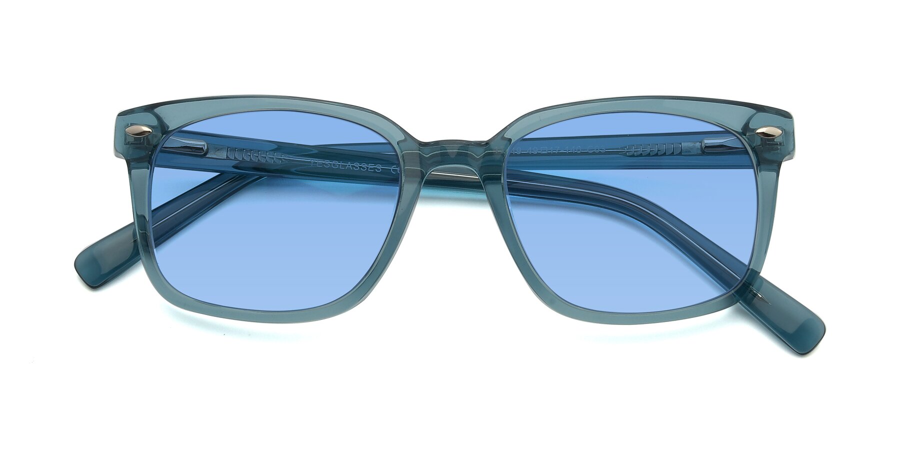 Folded Front of 17349 in Transparent Cyan with Medium Blue Tinted Lenses