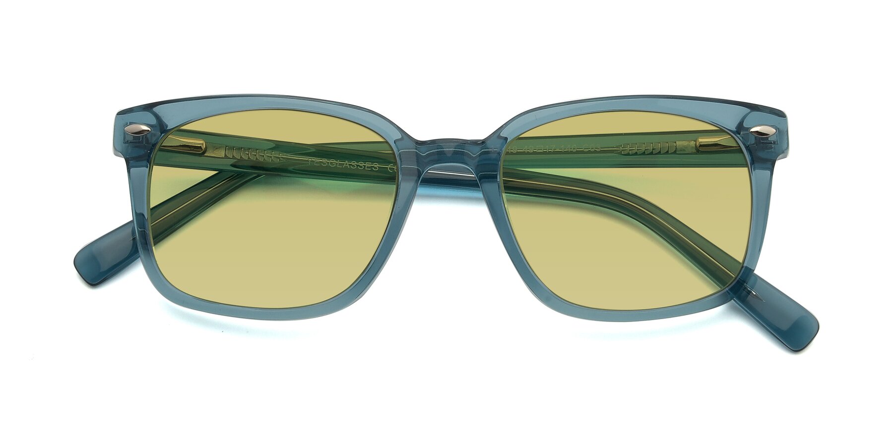 Folded Front of 17349 in Transparent Cyan with Medium Champagne Tinted Lenses