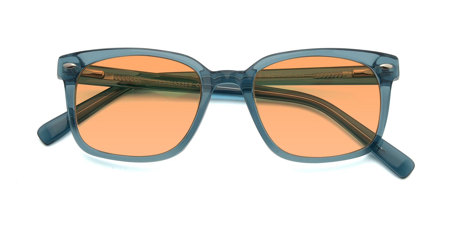 Folded Front of 17349 in Transparent Cyan with Medium Orange Tinted Lenses