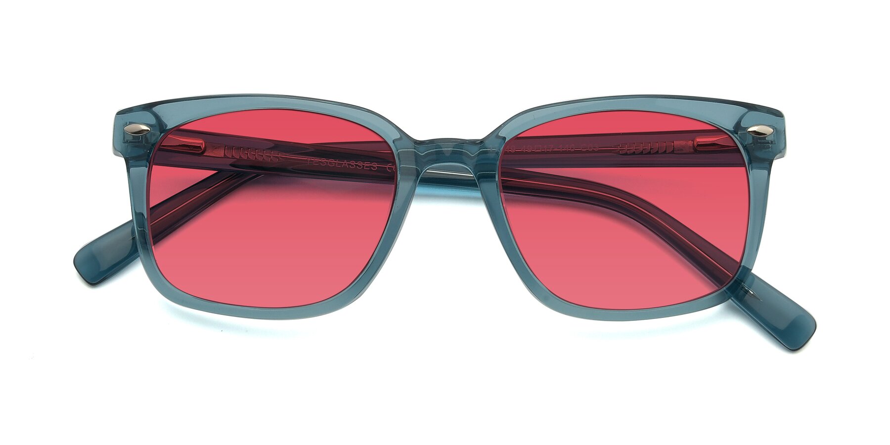 Folded Front of 17349 in Transparent Cyan with Red Tinted Lenses