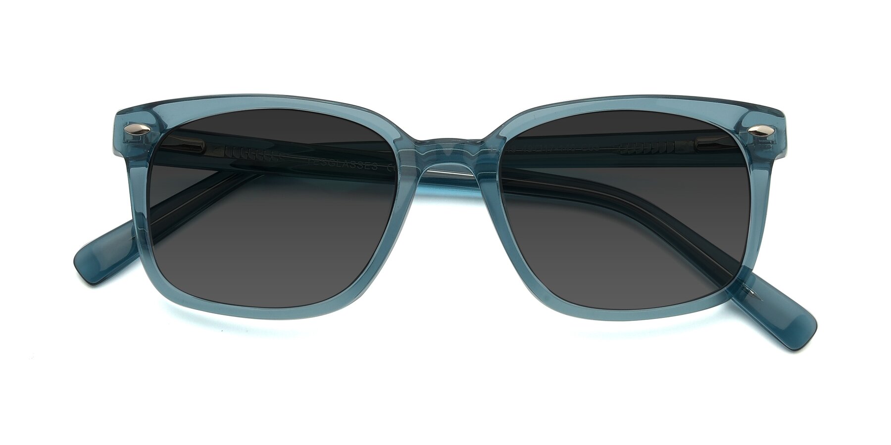 Folded Front of 17349 in Transparent Cyan with Gray Tinted Lenses