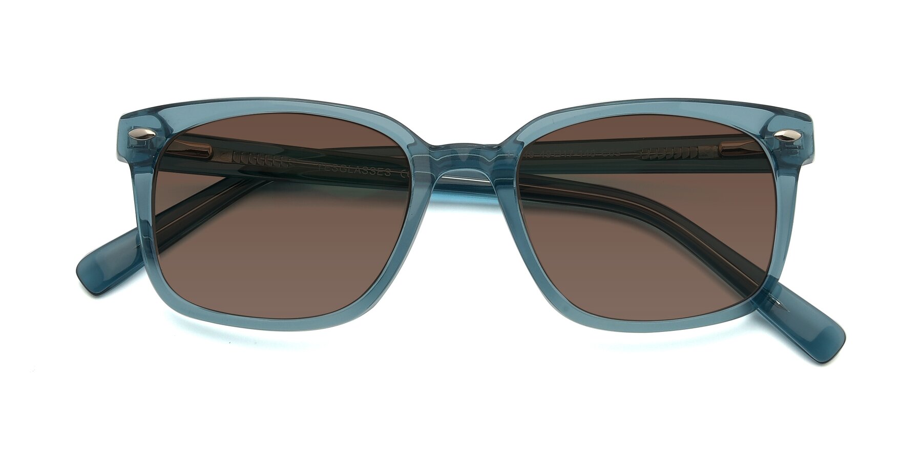 Folded Front of 17349 in Transparent Cyan with Brown Tinted Lenses