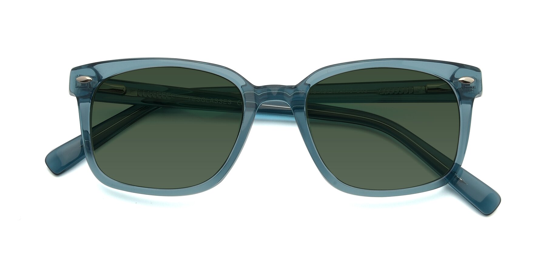 Folded Front of 17349 in Transparent Cyan with Green Tinted Lenses