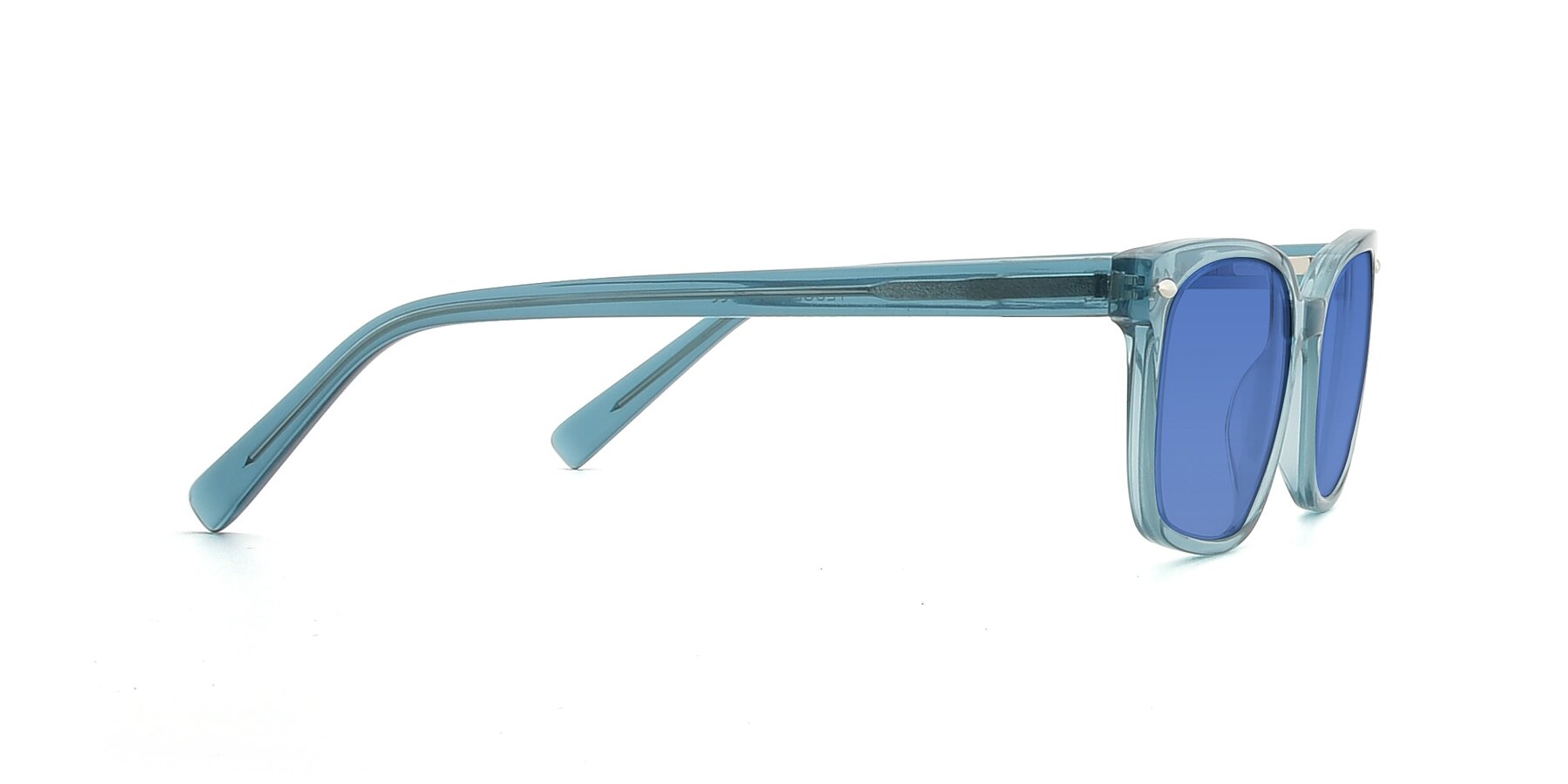 Side of 17349 in Transparent Cyan with Blue Tinted Lenses