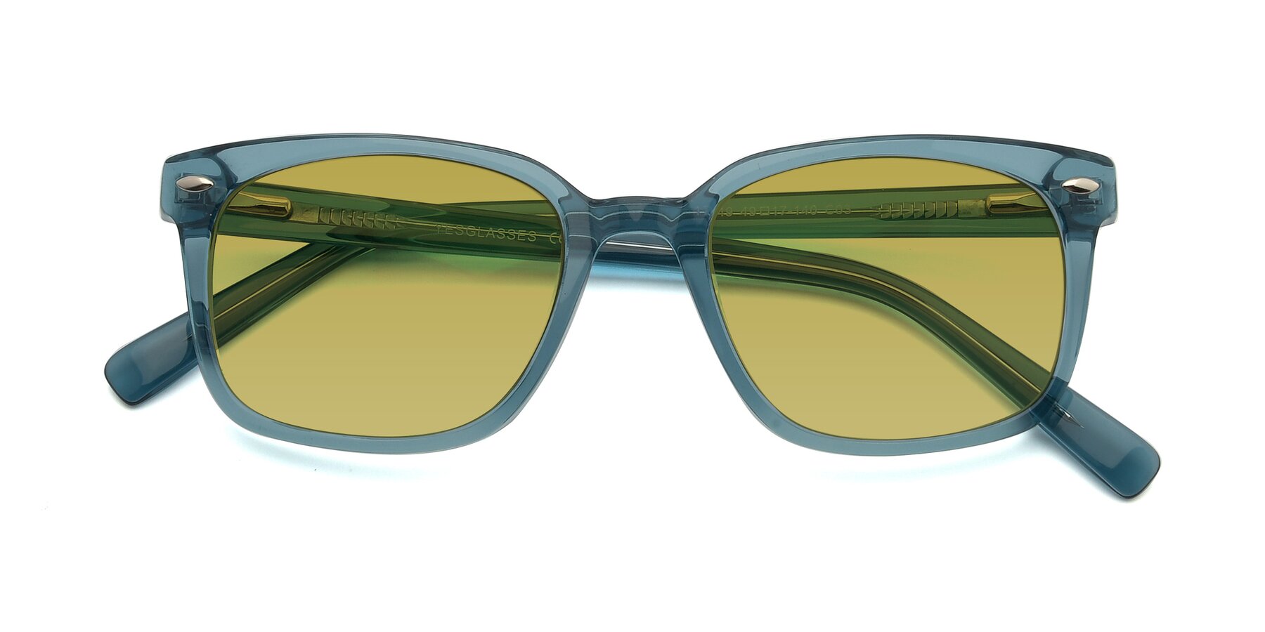 Folded Front of 17349 in Transparent Cyan with Champagne Tinted Lenses