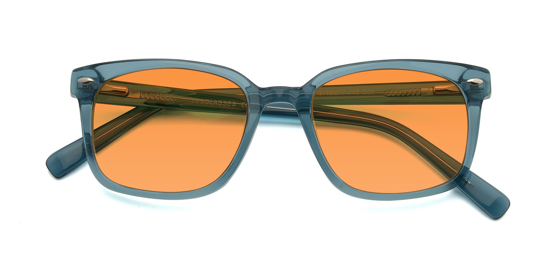 Folded Front of 17349 in Transparent Cyan with Orange Tinted Lenses