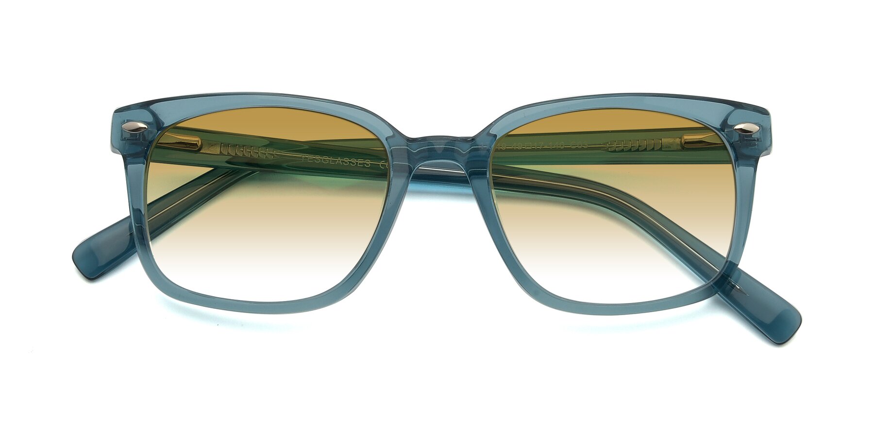 Folded Front of 17349 in Transparent Cyan with Champagne Gradient Lenses