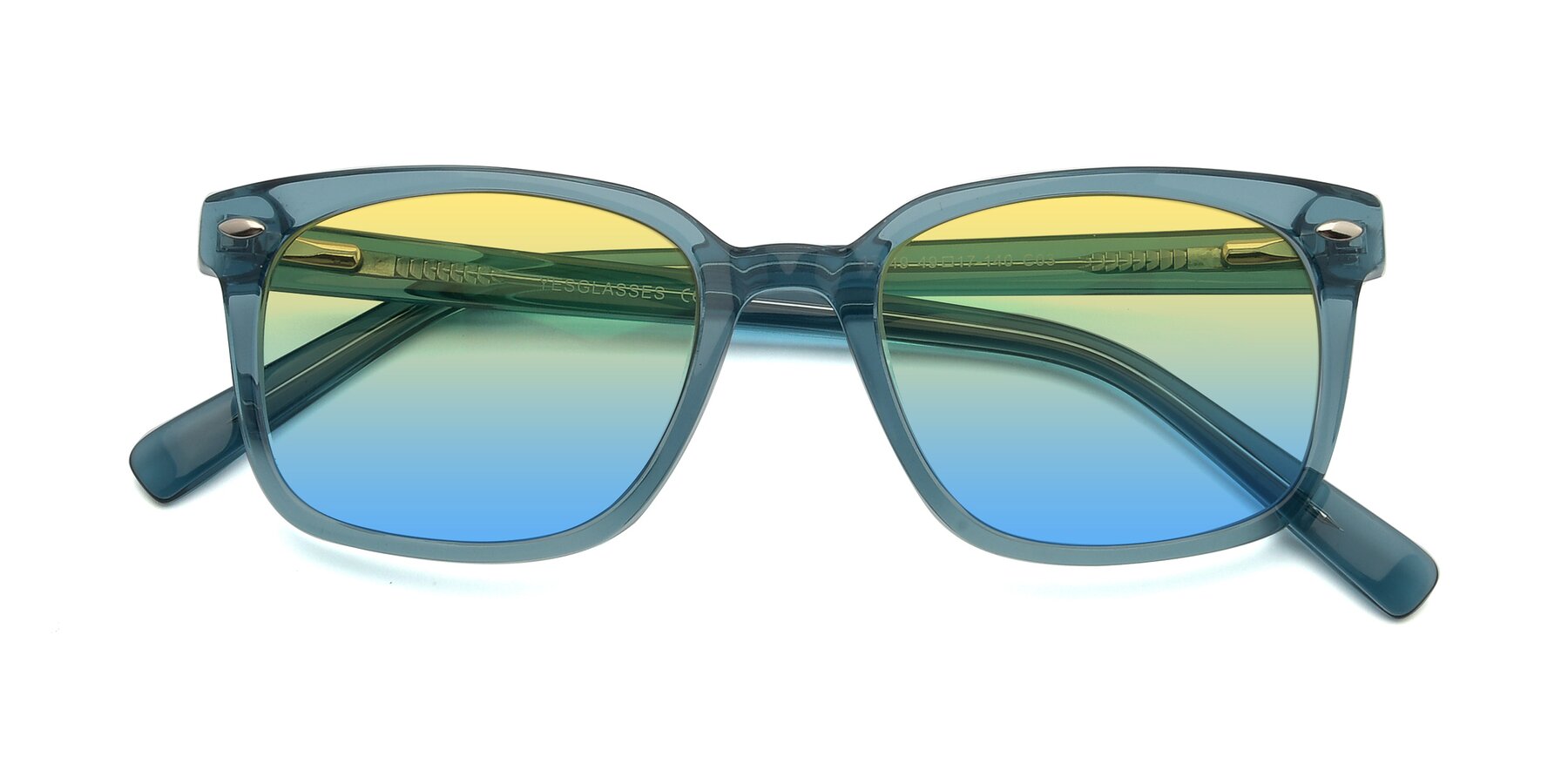 Folded Front of 17349 in Transparent Cyan with Yellow / Blue Gradient Lenses