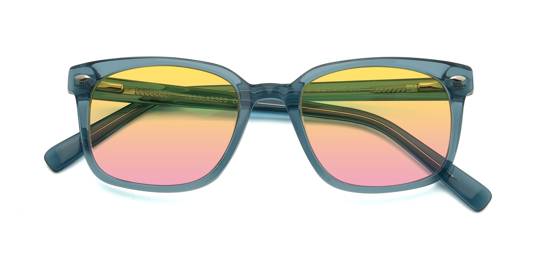 Folded Front of 17349 in Transparent Cyan with Yellow / Pink Gradient Lenses