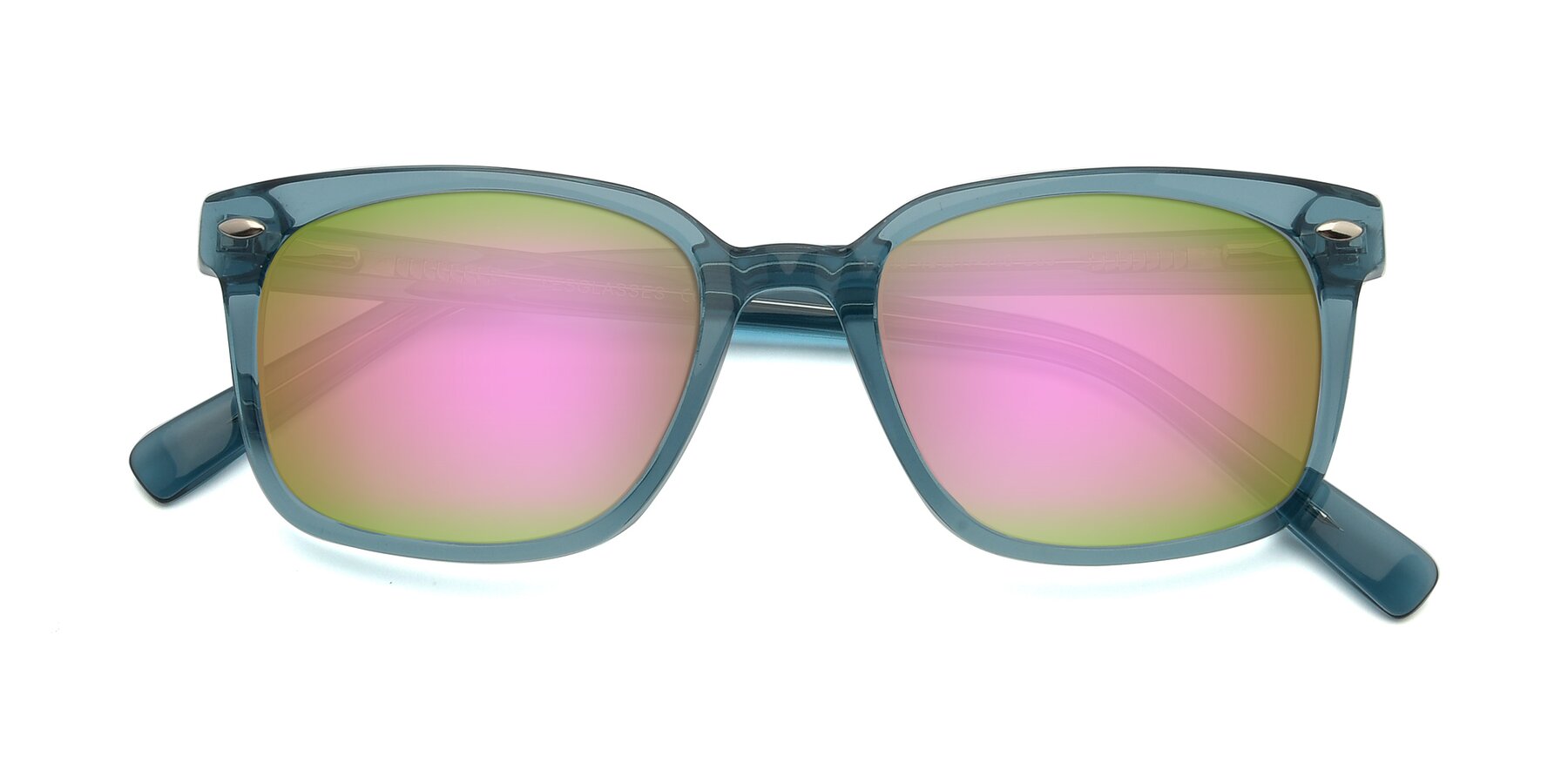 Folded Front of 17349 in Transparent Cyan with Pink Mirrored Lenses
