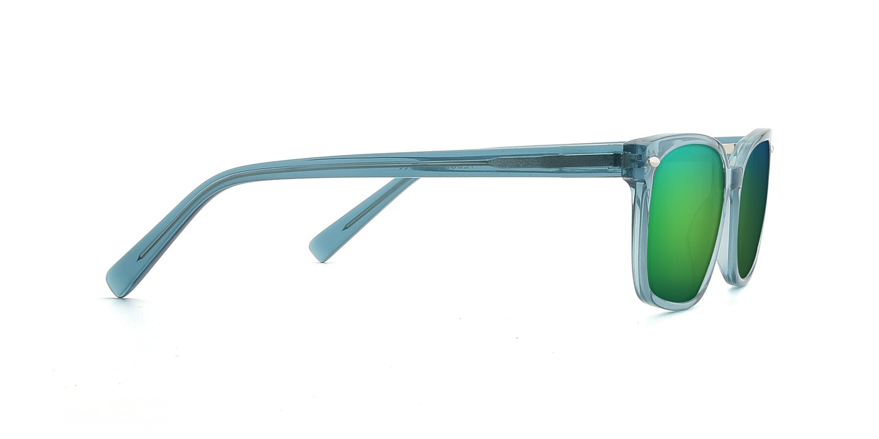 Side of 17349 in Transparent Cyan with Green Mirrored Lenses