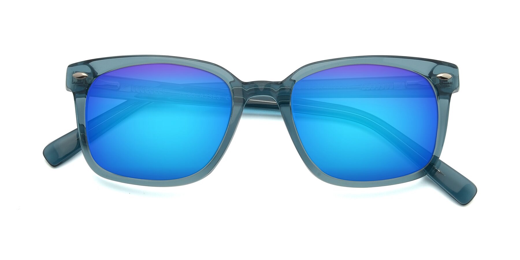 Folded Front of 17349 in Transparent Cyan with Blue Mirrored Lenses