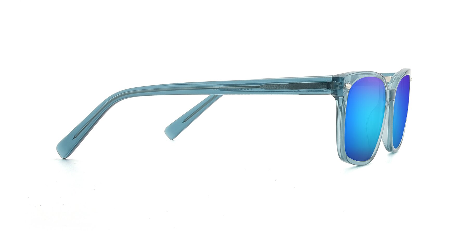 Side of 17349 in Transparent Cyan with Blue Mirrored Lenses