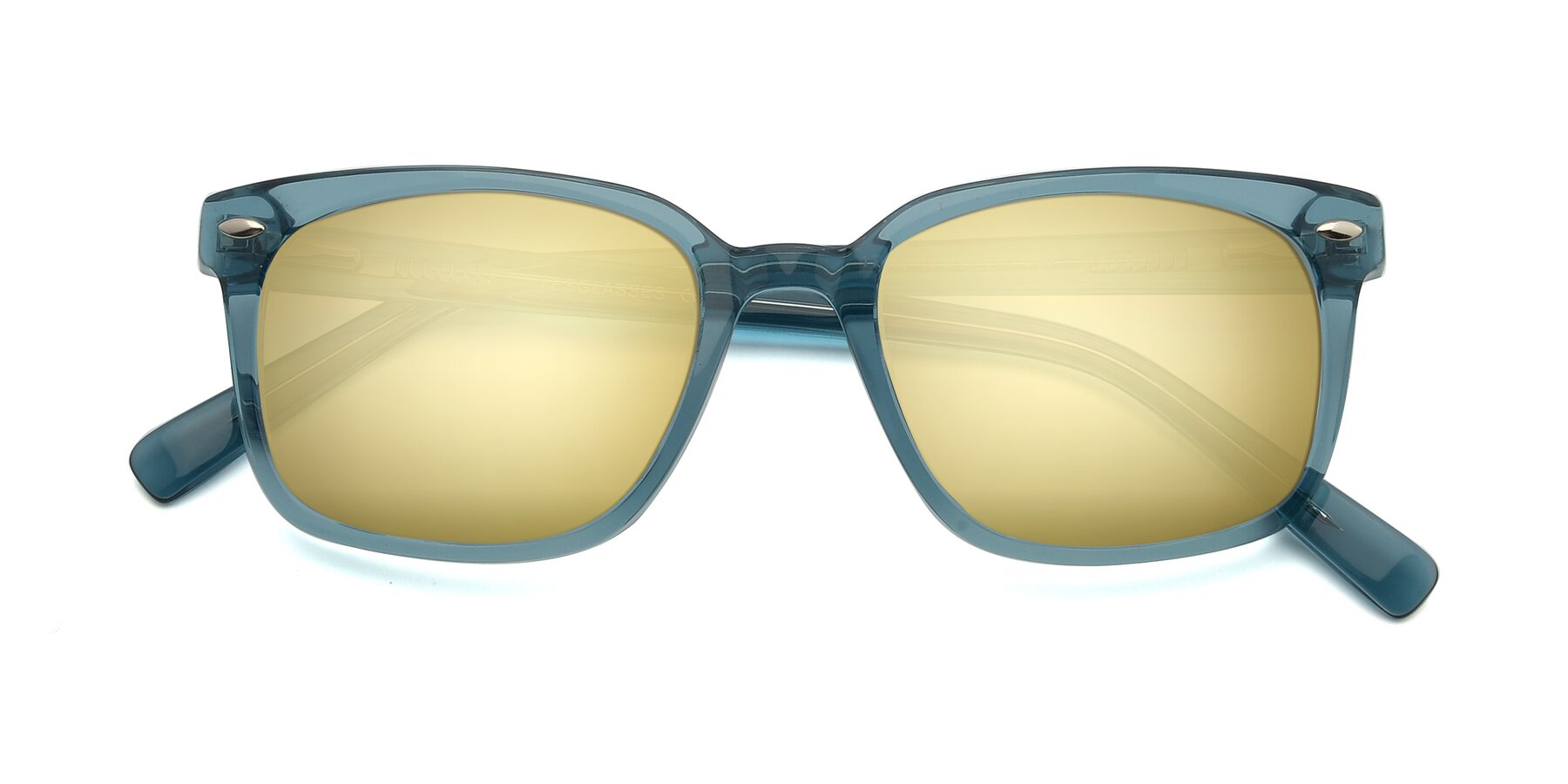 Folded Front of 17349 in Transparent Cyan with Gold Mirrored Lenses