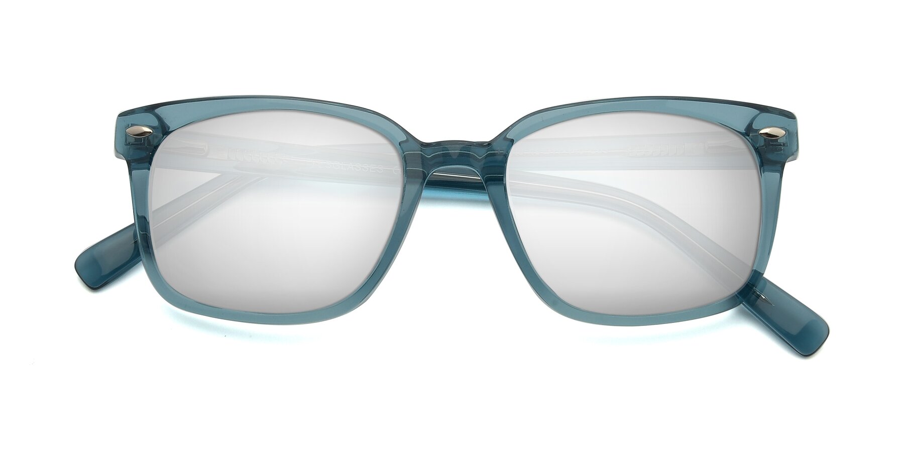 Folded Front of 17349 in Transparent Cyan with Silver Mirrored Lenses
