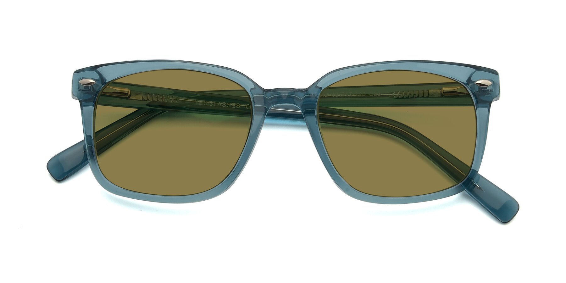 Folded Front of 17349 in Transparent Cyan with Brown Polarized Lenses
