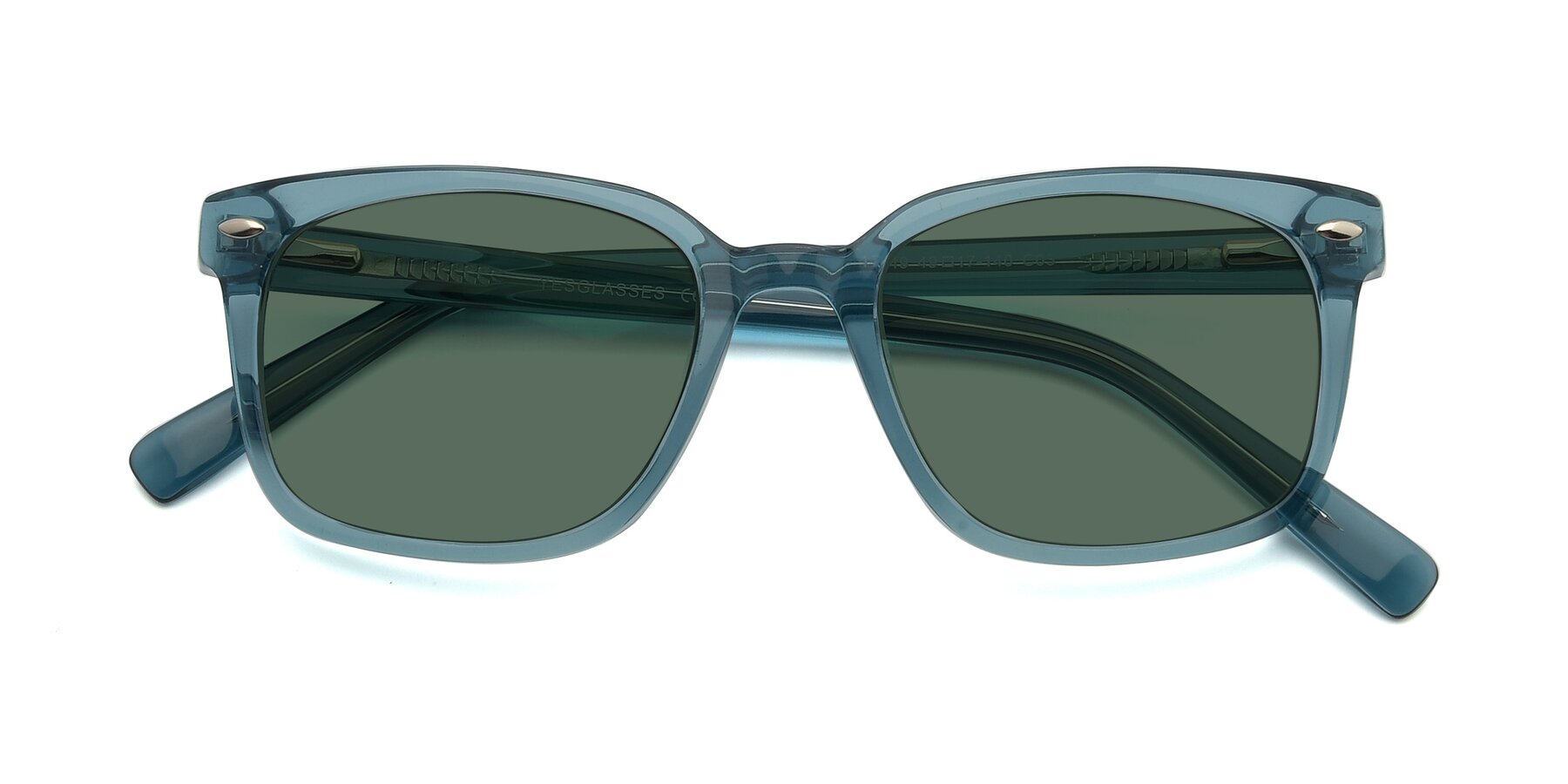 Folded Front of 17349 in Transparent Cyan with Green Polarized Lenses