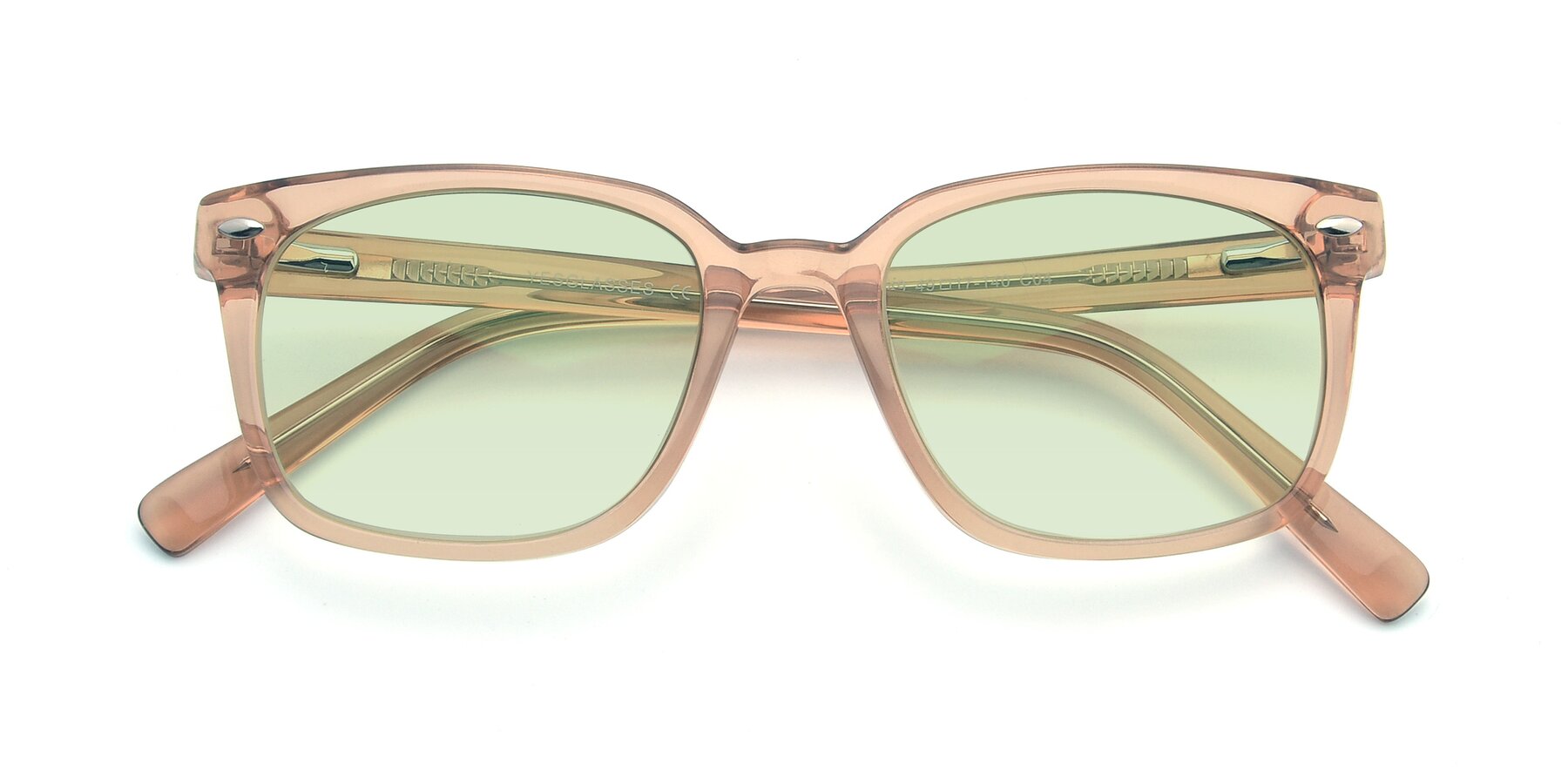 Folded Front of 17349 in Transparent Caramel with Light Green Tinted Lenses