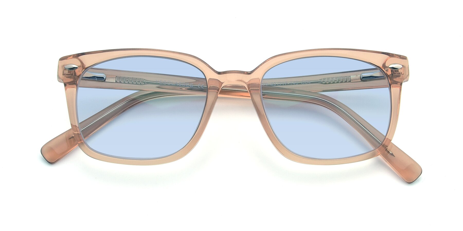 Folded Front of 17349 in Transparent Caramel with Light Blue Tinted Lenses