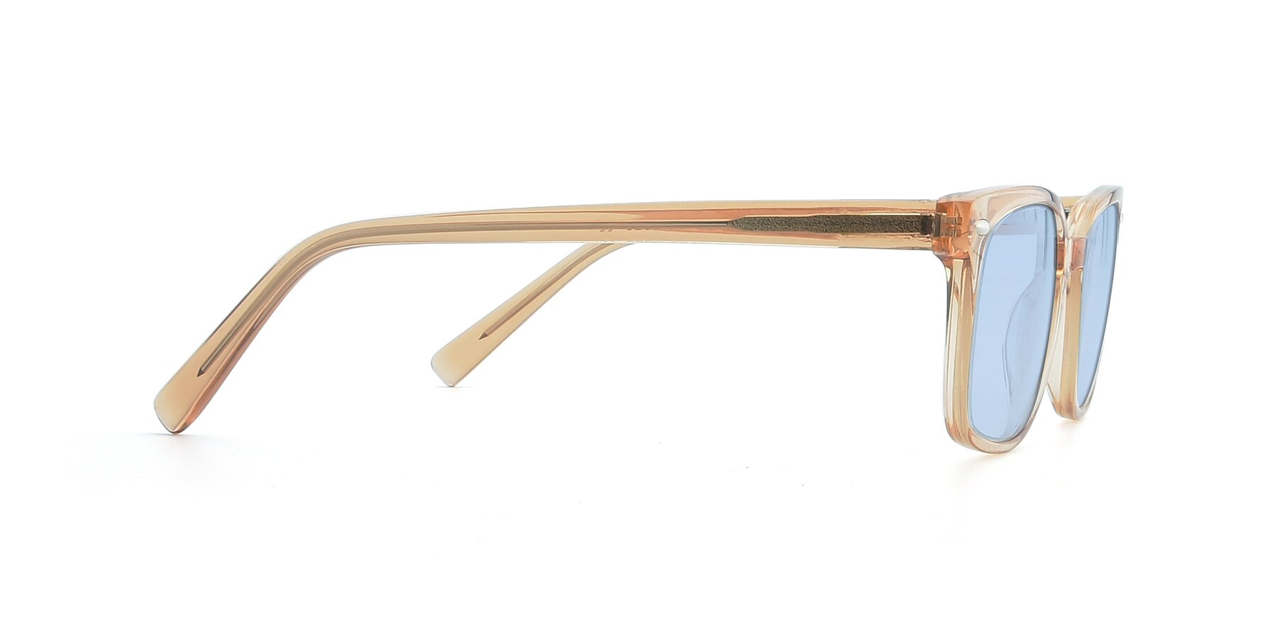 Side of 17349 in Transparent Caramel with Light Blue Tinted Lenses