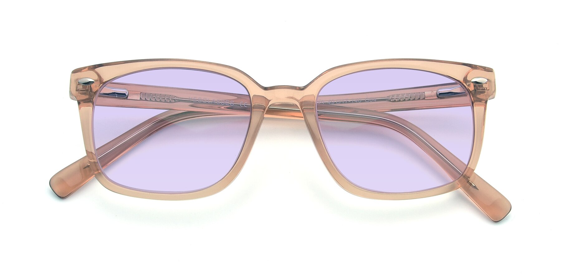 Folded Front of 17349 in Transparent Caramel with Light Purple Tinted Lenses