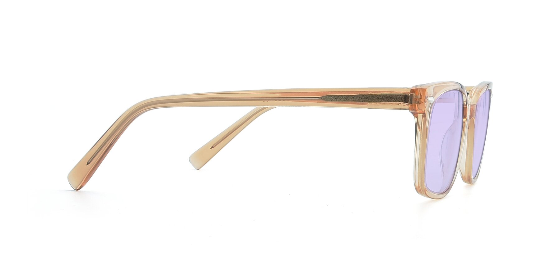 Side of 17349 in Transparent Caramel with Light Purple Tinted Lenses