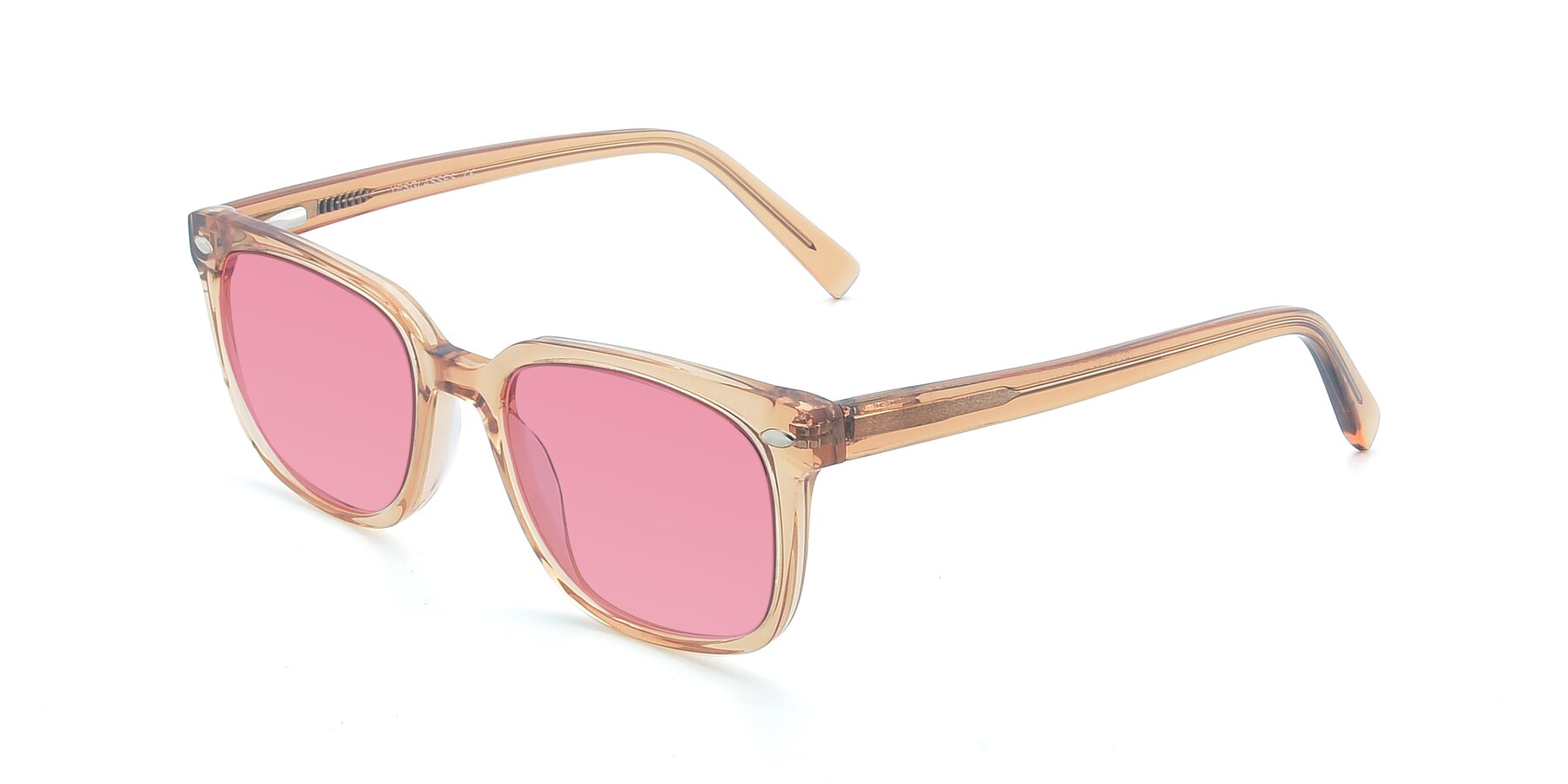 Angle of 17349 in Transparent Caramel with Pink Tinted Lenses