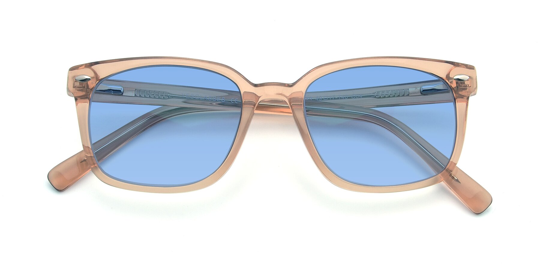 Folded Front of 17349 in Transparent Caramel with Medium Blue Tinted Lenses