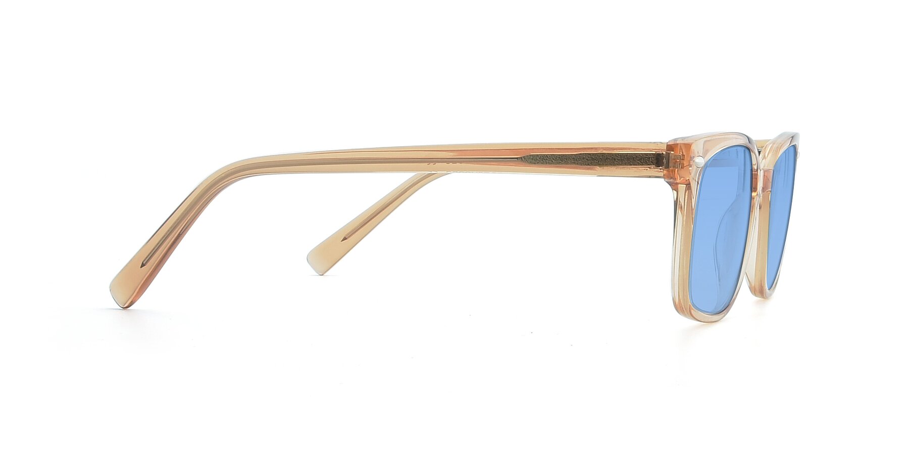 Side of 17349 in Transparent Caramel with Medium Blue Tinted Lenses
