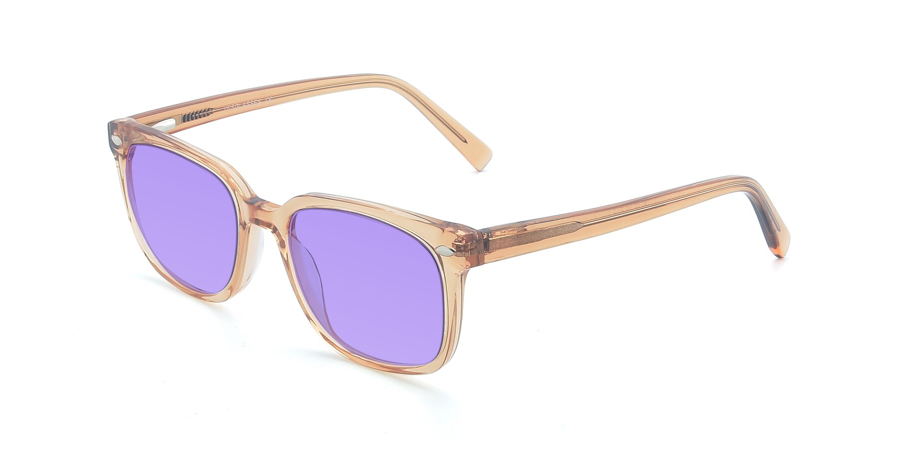 Angle of 17349 in Transparent Caramel with Medium Purple Tinted Lenses