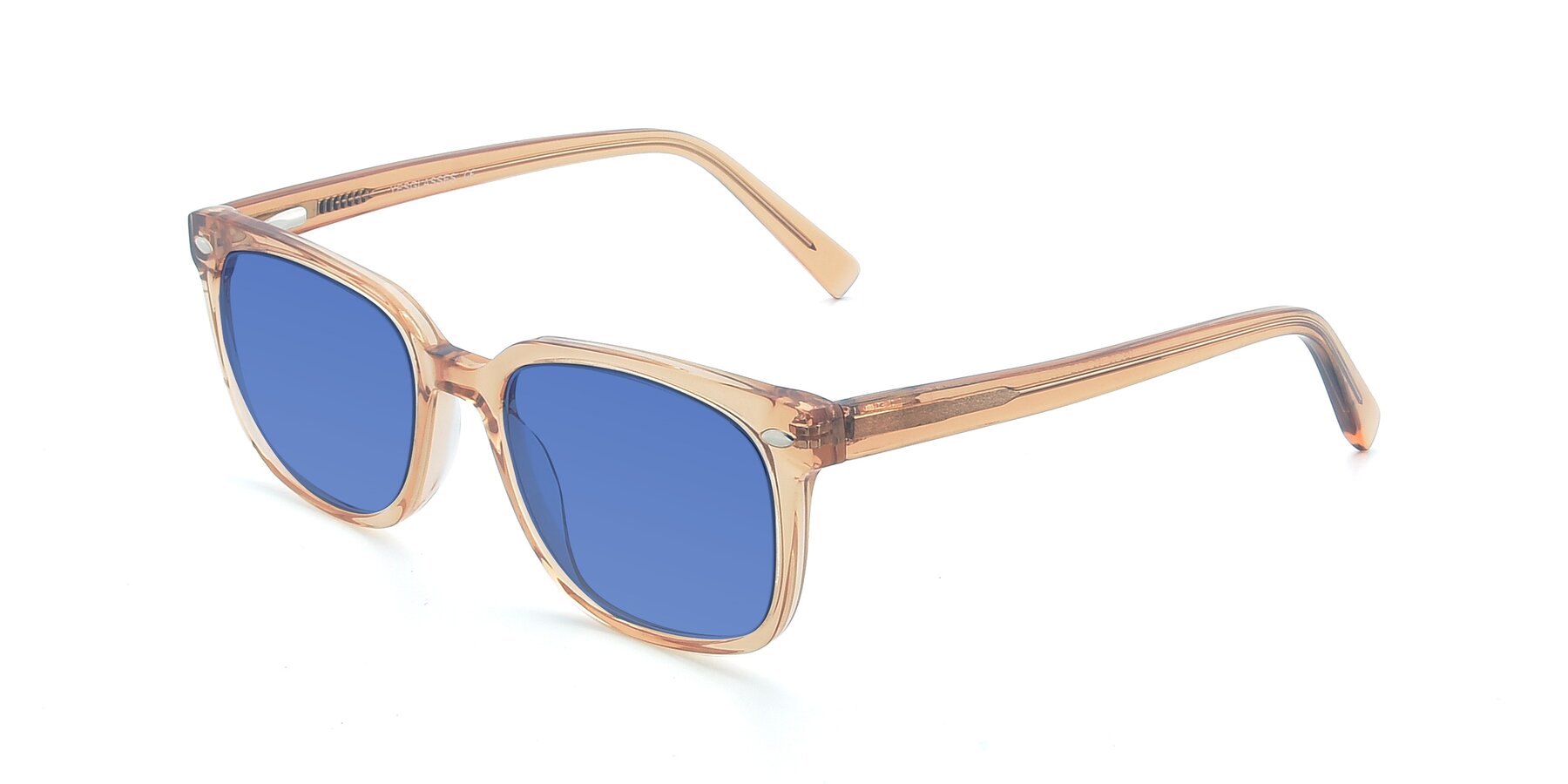 Angle of 17349 in Transparent Caramel with Blue Tinted Lenses