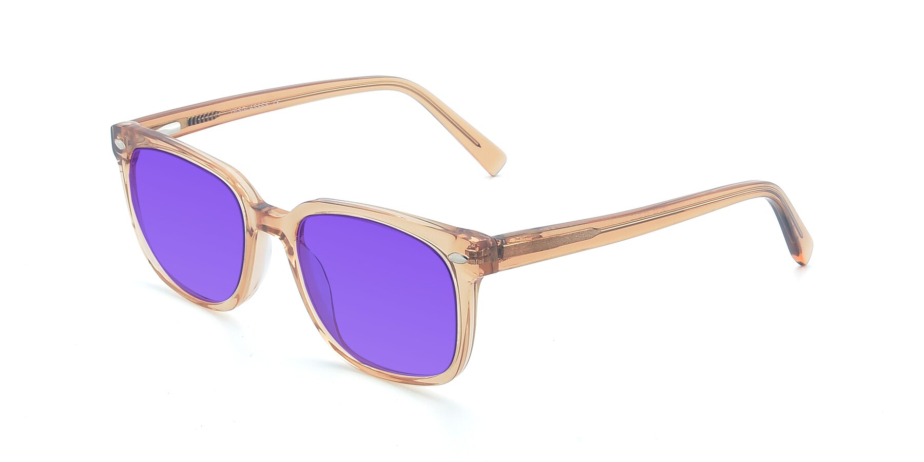 Angle of 17349 in Transparent Caramel with Purple Tinted Lenses