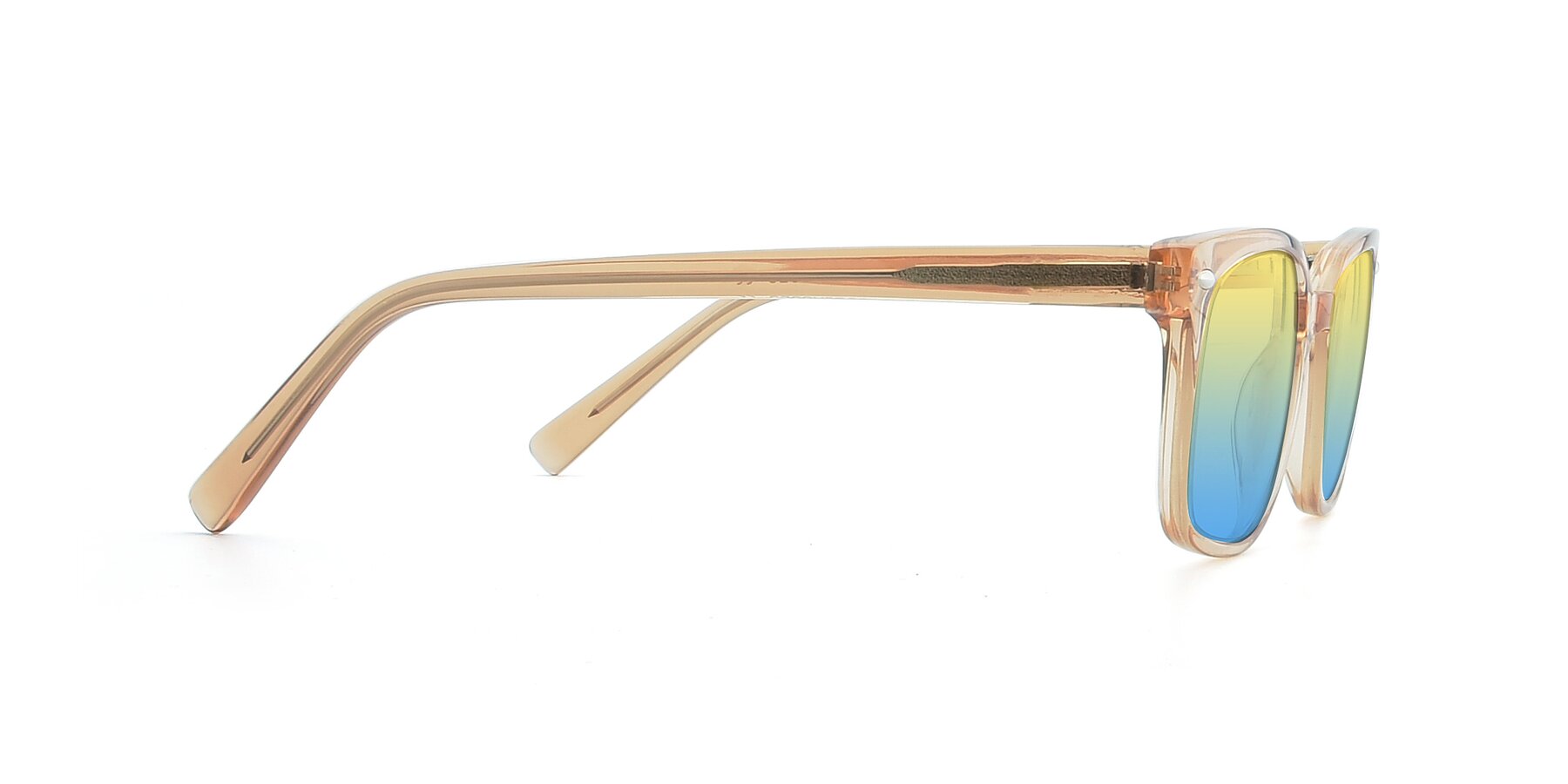 Side of 17349 in Transparent Caramel with Yellow / Blue Gradient Lenses