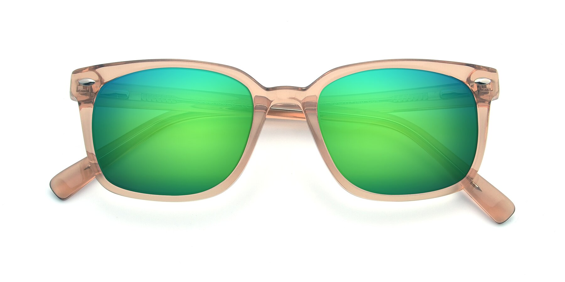 Folded Front of 17349 in Transparent Caramel with Green Mirrored Lenses