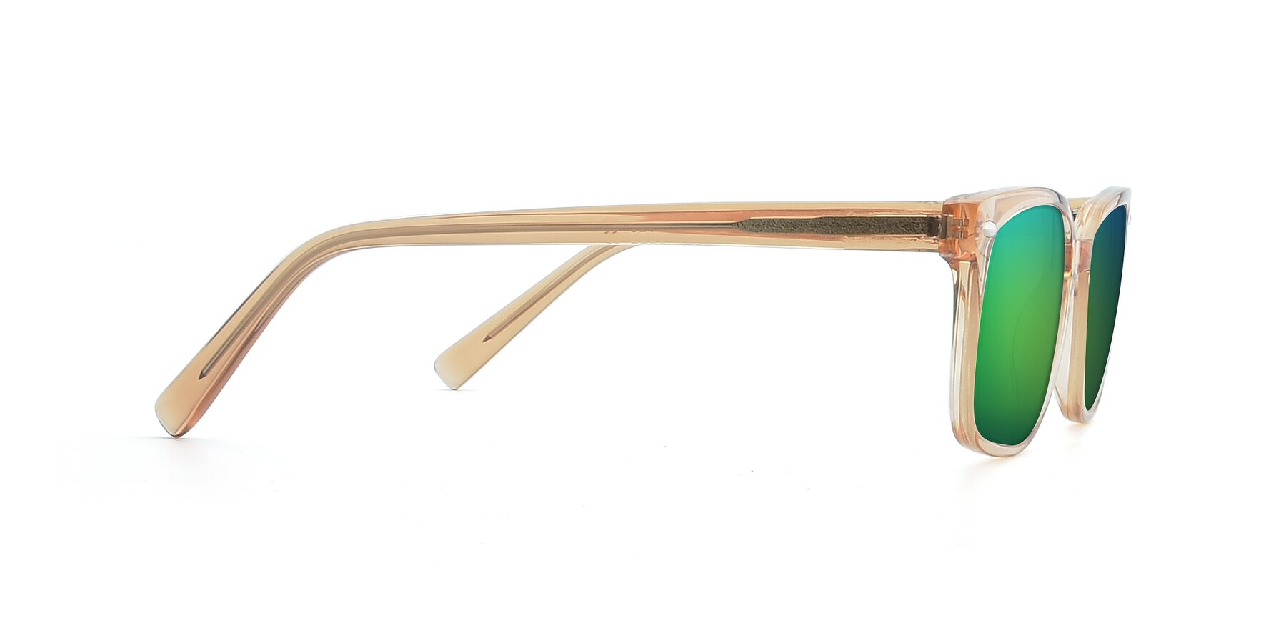 Side of 17349 in Transparent Caramel with Green Mirrored Lenses