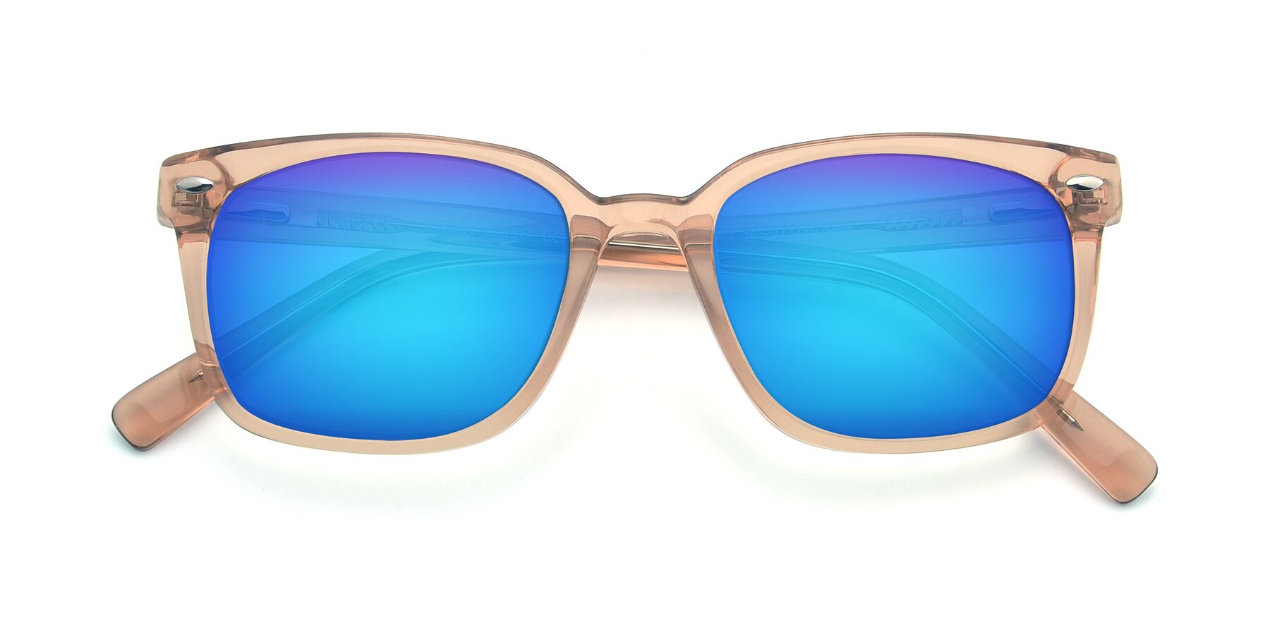 Folded Front of 17349 in Transparent Caramel with Blue Mirrored Lenses