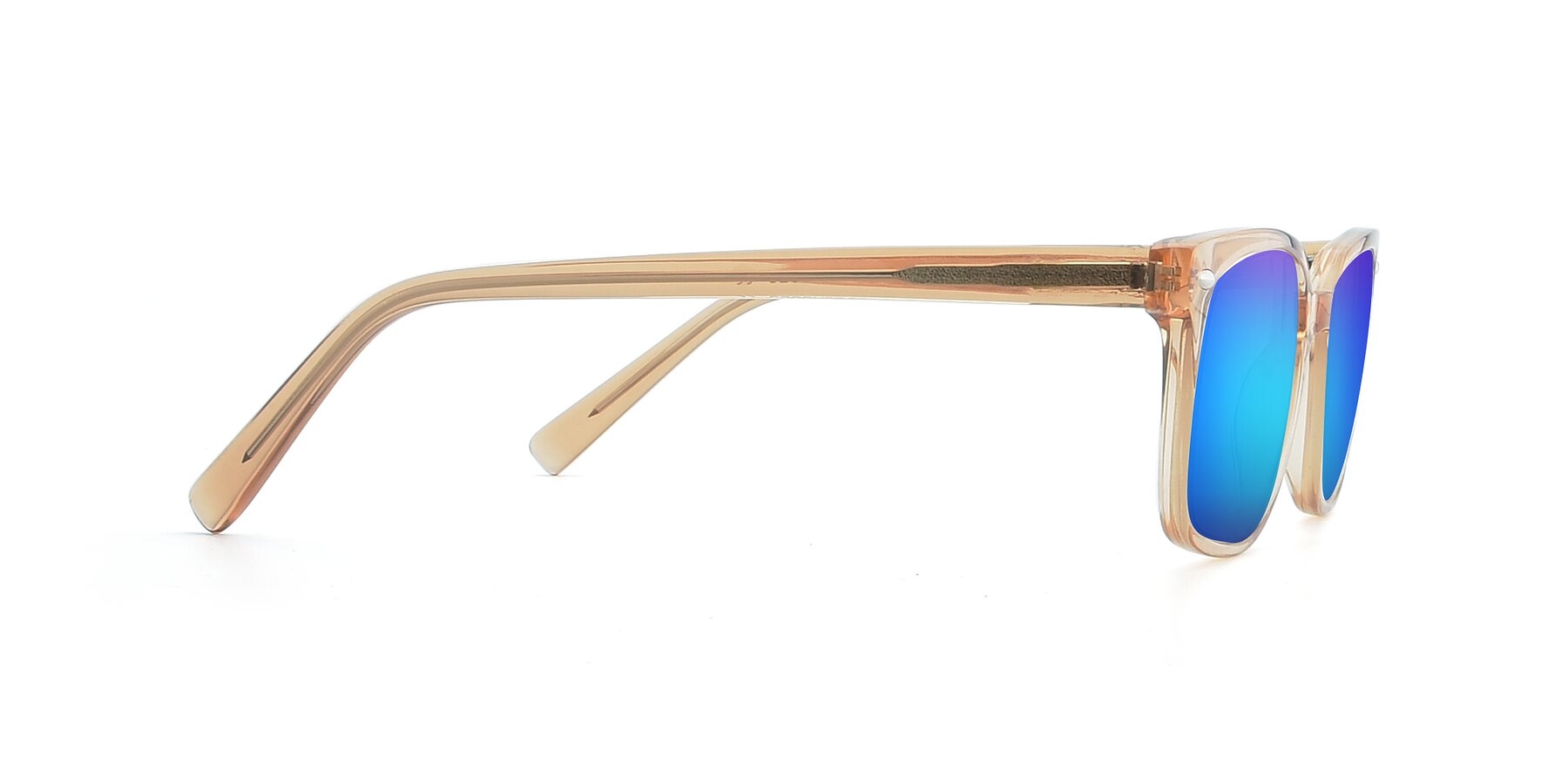 Side of 17349 in Transparent Caramel with Blue Mirrored Lenses