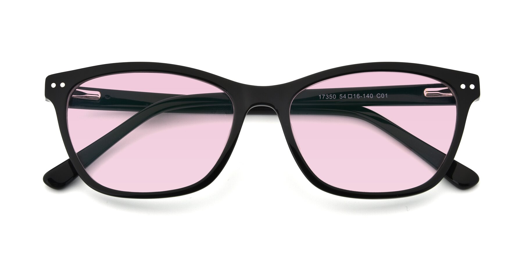 Folded Front of 17350 in Black with Light Pink Tinted Lenses