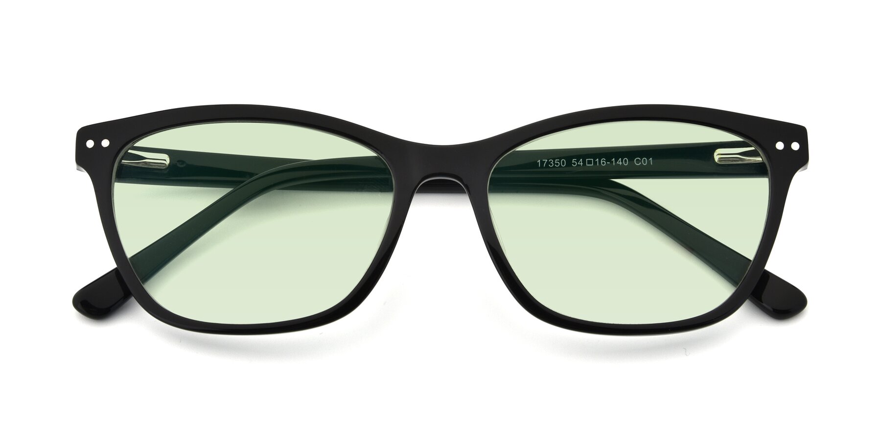 Folded Front of 17350 in Black with Light Green Tinted Lenses