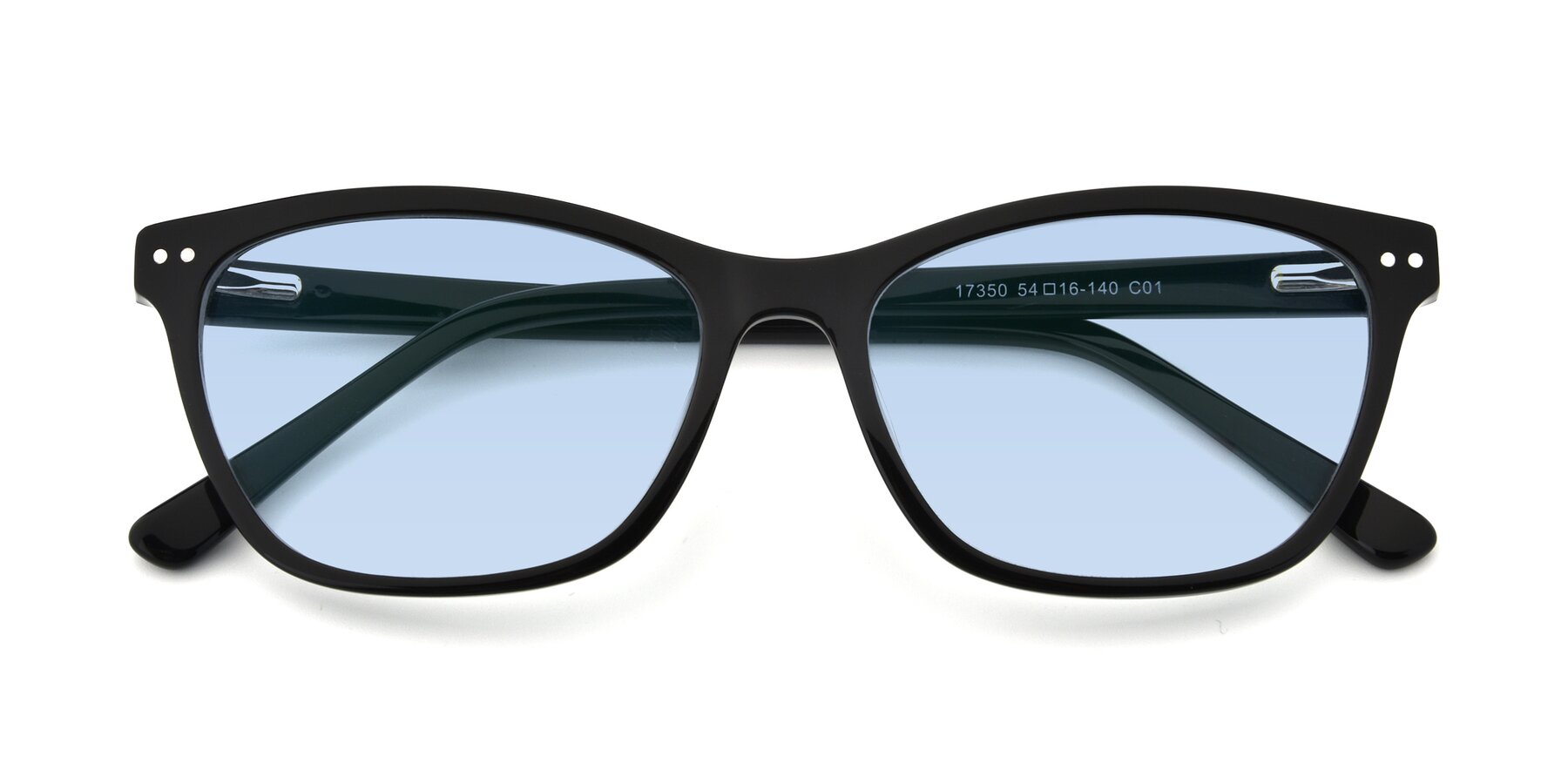 Folded Front of 17350 in Black with Light Blue Tinted Lenses