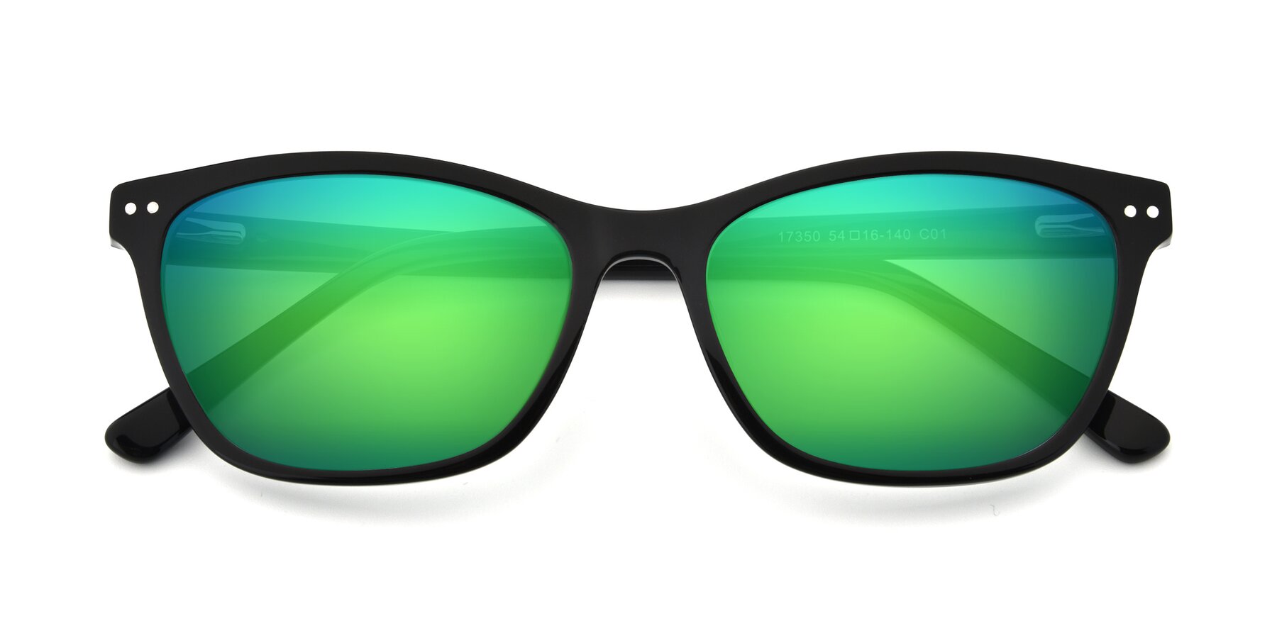 Folded Front of 17350 in Black with Green Mirrored Lenses