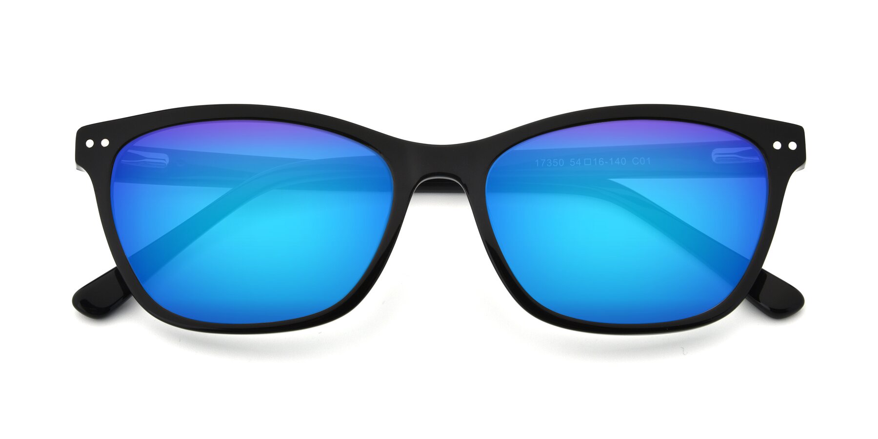Folded Front of 17350 in Black with Blue Mirrored Lenses