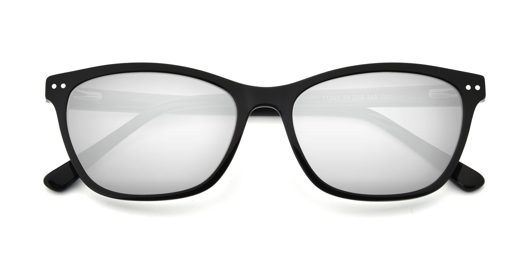 Folded Front of 17350 in Black with Silver Mirrored Lenses