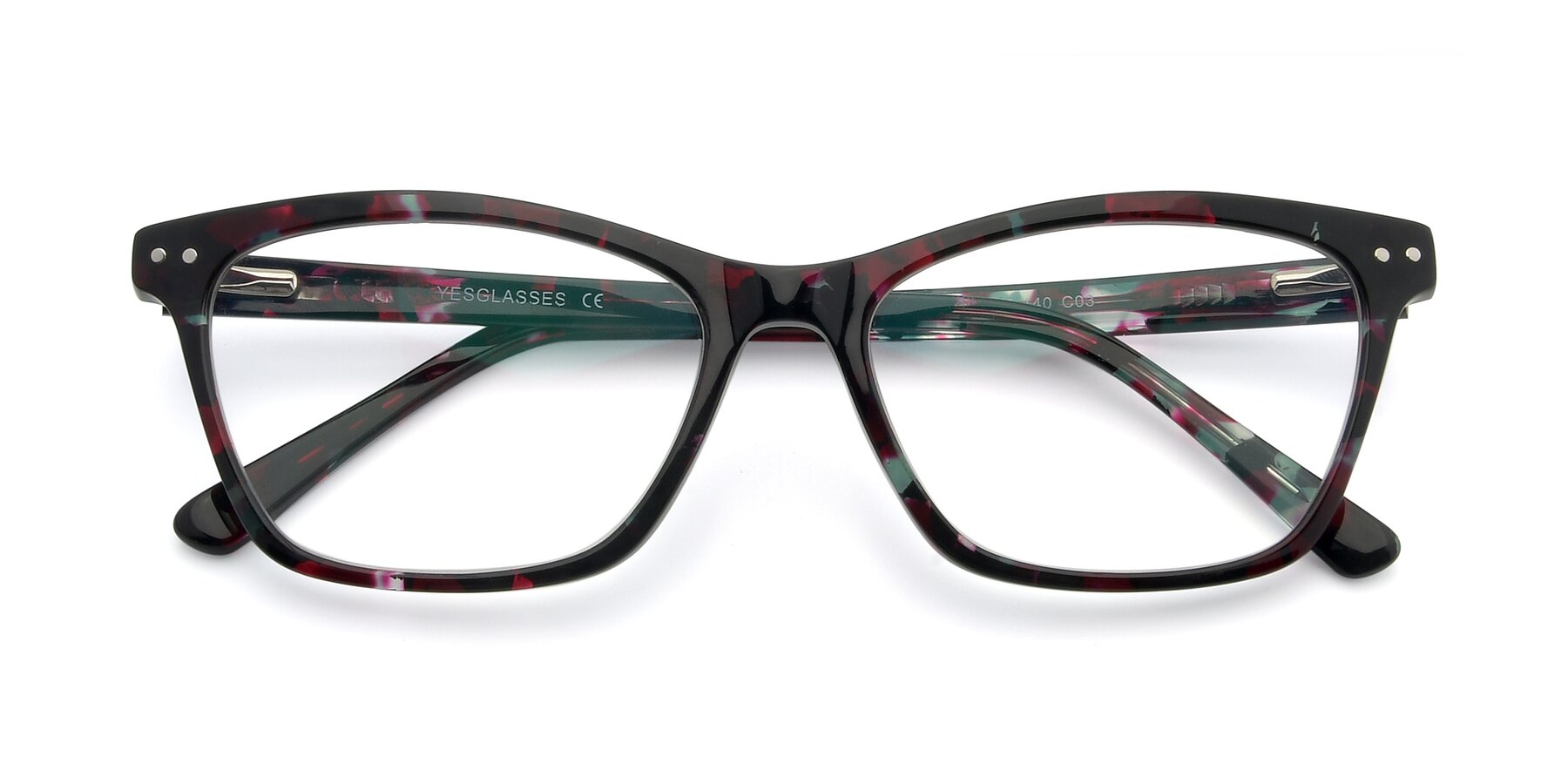 Folded Front of 17350 in Floral Tortoise with Clear Reading Eyeglass Lenses