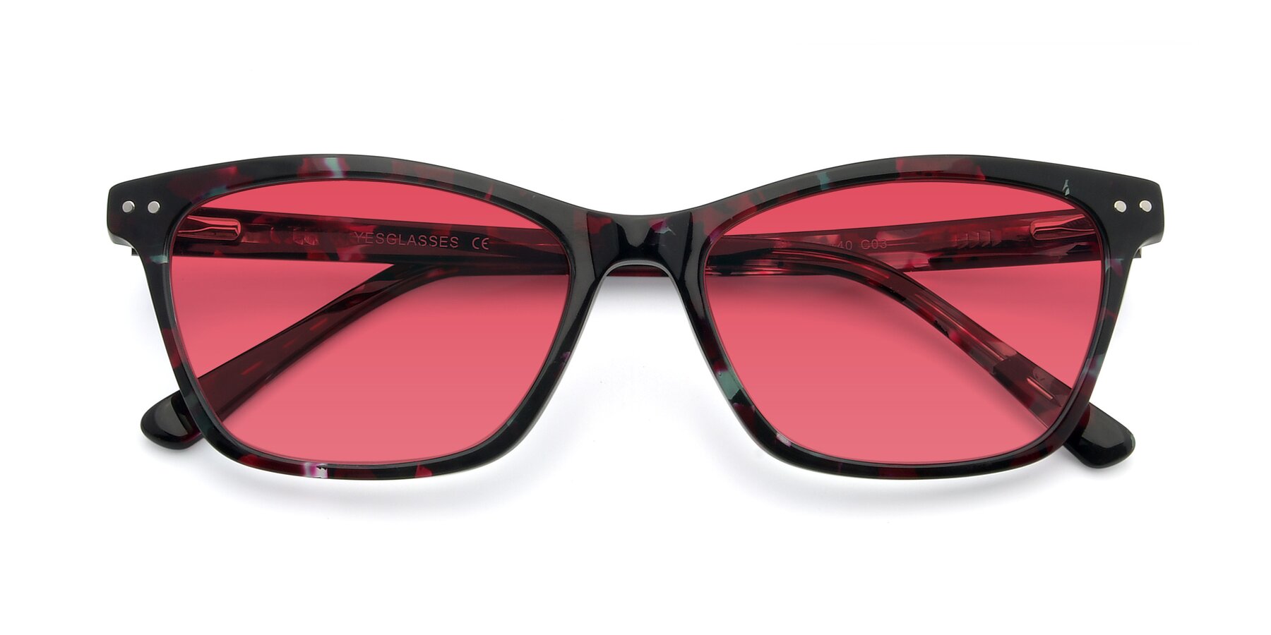 Folded Front of 17350 in Floral Tortoise with Red Tinted Lenses