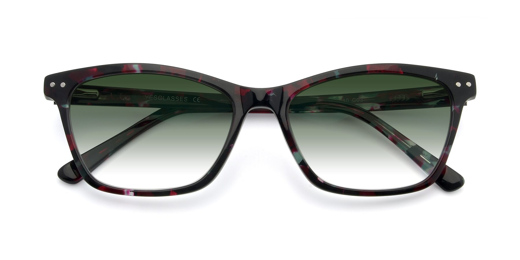 Folded Front of 17350 in Floral Tortoise with Green Gradient Lenses