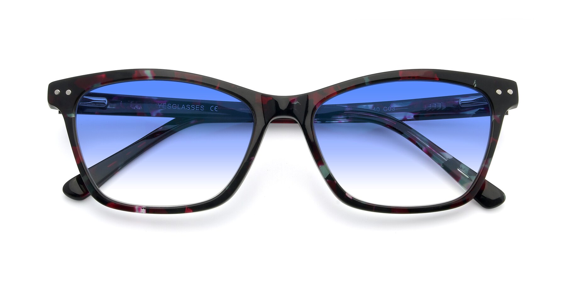 Folded Front of 17350 in Floral Tortoise with Blue Gradient Lenses