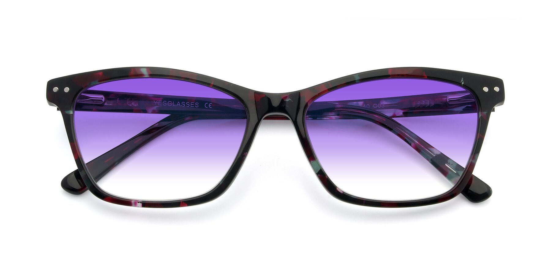 Folded Front of 17350 in Floral Tortoise with Purple Gradient Lenses